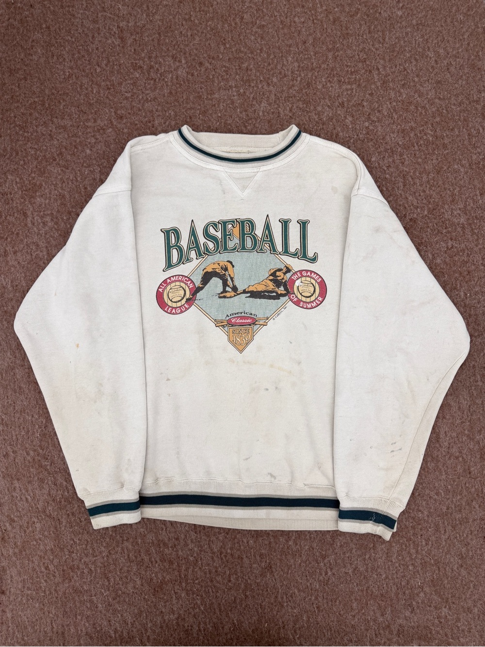 Vintage 90s BAC Premier Baseball All American League White/Green Medium Crewneck